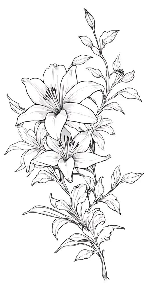 lilies blooming along; star jasmine vine intertwined tattoo design idea