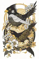 fish tui and la from anime avatar in vidn yin and yang flowers black and gold tattoo design idea