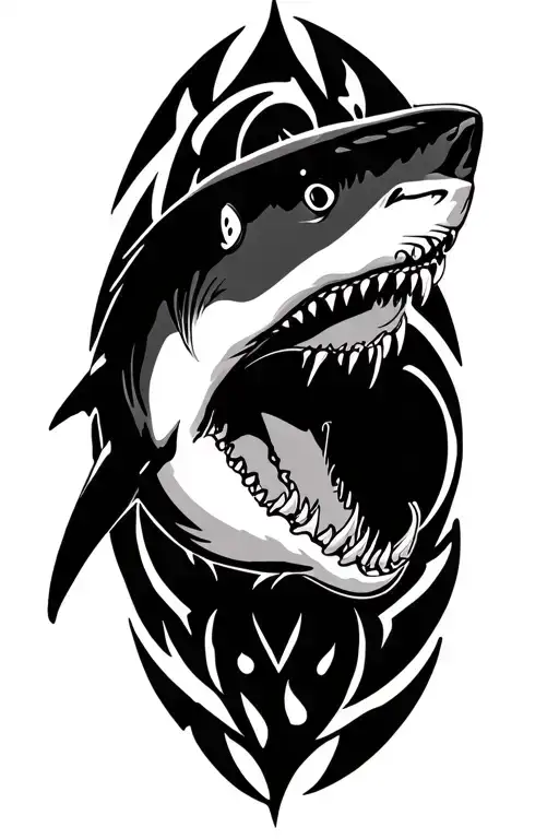 shark and tribal tattoo tattoo design idea