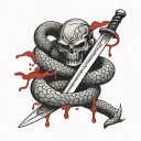 snake bleeding while wrapped tightly around a samurai sword thats damaged due to war tattoo design idea