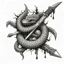 snake bleeding while wrapped tightly around a samurai sword thats damaged due to war tattoo design idea