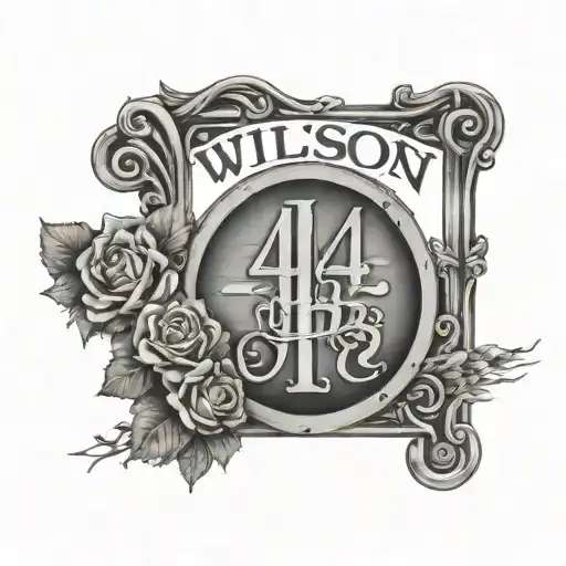 my dad last name Wilson with the number 44 and the gates of heaven in the background  tattoo design idea