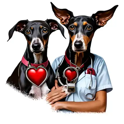 nurse with 2 italian greyhounds and heart shaped lock tattoo design idea