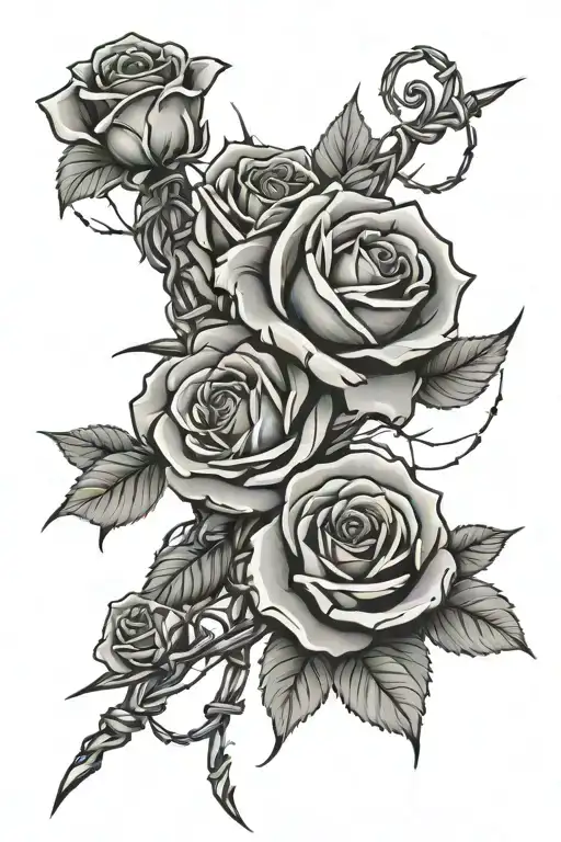 barbed wire wrapped with roses tattoo design idea