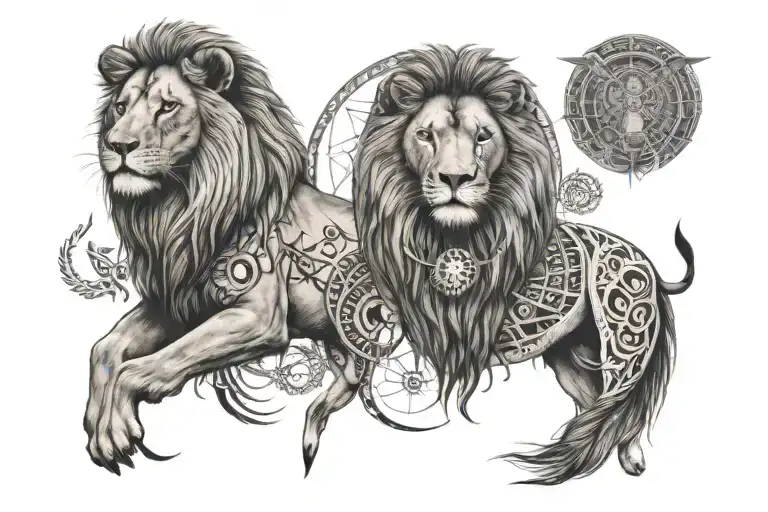 Lion as dreamcatcher and Taurus as dreamcatcher tattoo design idea