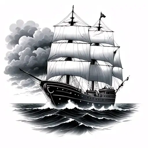ship sailing through stormy tattoo design idea