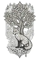 fox under a tree tattoo design idea