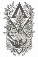 fox under a tree tattoo design idea