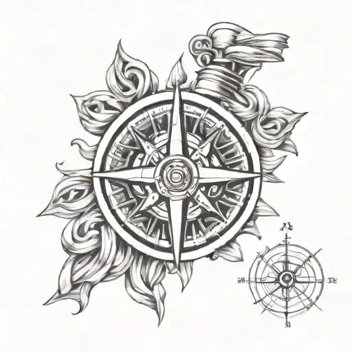 A compass rose made of Italian pasta shapes, with a Scotch bottle in the center tattoo design idea