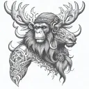 monkey with moose antlers  tattoo design idea
