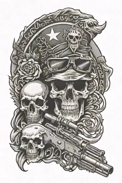 skull gun wolf turkish flag tattoo design idea