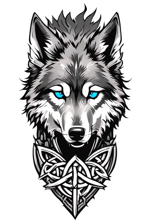 wolf with blue eyes on armor tattoo design featuring Celtic trinity knot  tattoo design idea