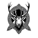 stag head with celtic patterns surrounded by a celtic knot tattoo design idea