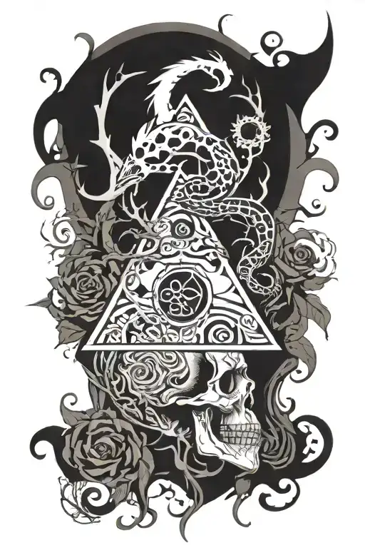 tree snake pyramid crow waterfalls eyeball wheelchair sun moon whale dragon emersing yinyang skull roses tattoo design idea