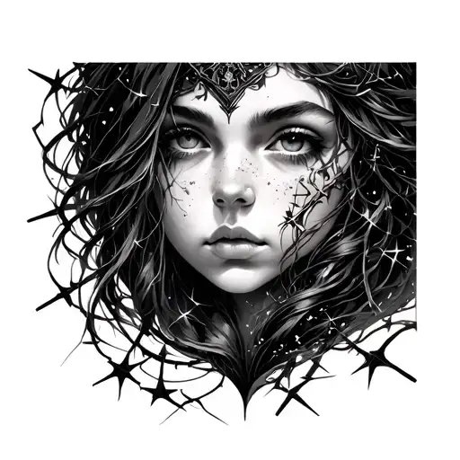 Lost one daughter to the stars,holds the other like a shield.Love runs through her fingerslike barbed wire and silk, tattoo design idea