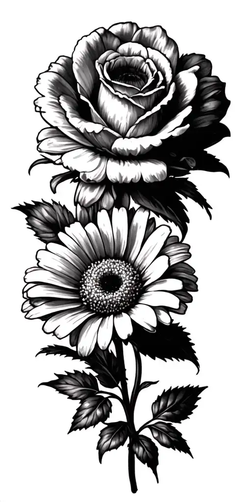 a maguerite and a calendula representing passion tattoo design idea