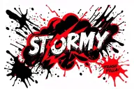 cloud and lightning bolt striming with word stormy tattoo design idea