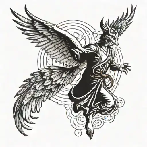 A student studying ancient martial arts with a phoenix flying overhead tattoo design idea
