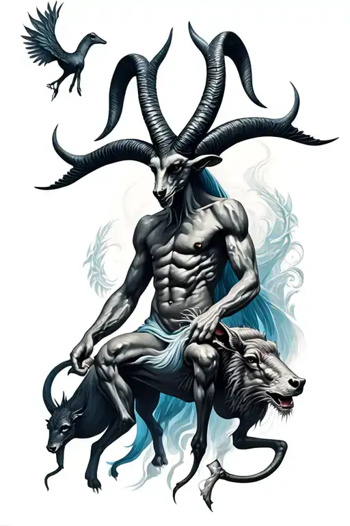 baphomet surrounded by mythical animals tattoo design idea