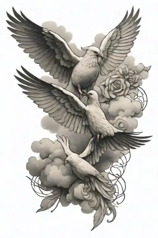 religious clouds doves script tattoo design idea