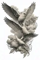 religious clouds doves script tattoo design idea