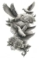 religious clouds doves script tattoo design idea