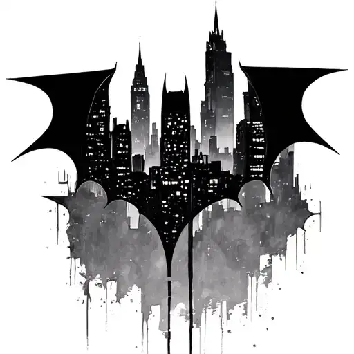 Gotham city with the bat signal shining tattoo design idea