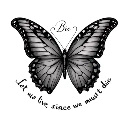A phrase, "Let us live, since we must die," with a butterfly tattoo design idea