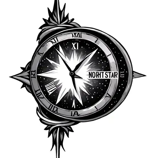 North Star time piece 7:42pm tattoo design idea