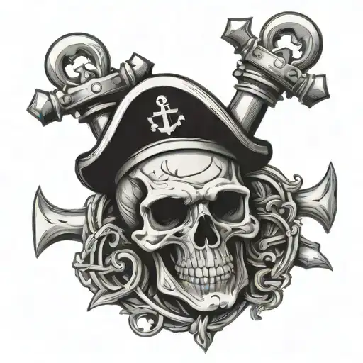 skull with navy anchor tattoo design idea