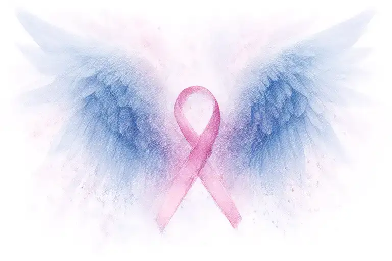 angel wings made into cancer ribbon intertwined tattoo design idea