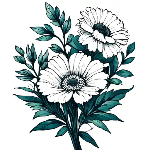 march birth flower, February birth flower, September birth flower and June birth flower in an outline as a bouquet  tattoo design idea