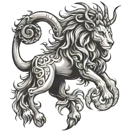 Kirin, goat head lion tail, Capricorn tattoo design idea