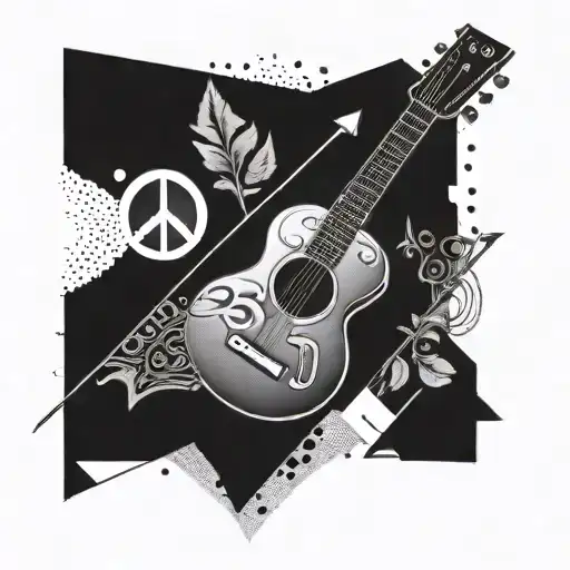 A geometric design incorporating musical instruments and a peace sign tattoo design idea