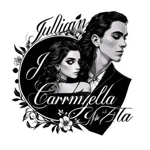 "Julian" & "Carmella", created for a tattoo design. One name reads as the other when flipped tattoo design idea