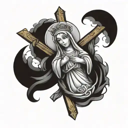 Hail Mary with cross tattoo design idea