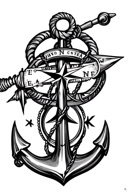 compass and anchor tattoo design idea
