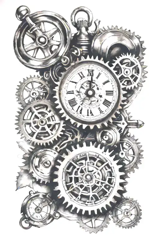 gear and pocket watch tattoo design idea