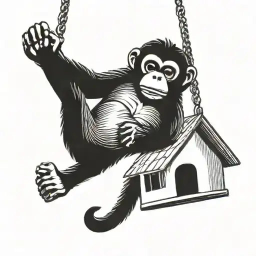 A real estate sign with a playful monkey swinging from it tattoo design idea