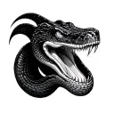 front-facing cobra head with its hood flared wide, designed to convey power and intimidation. The cobra’s almond-shaped  tattoo design idea