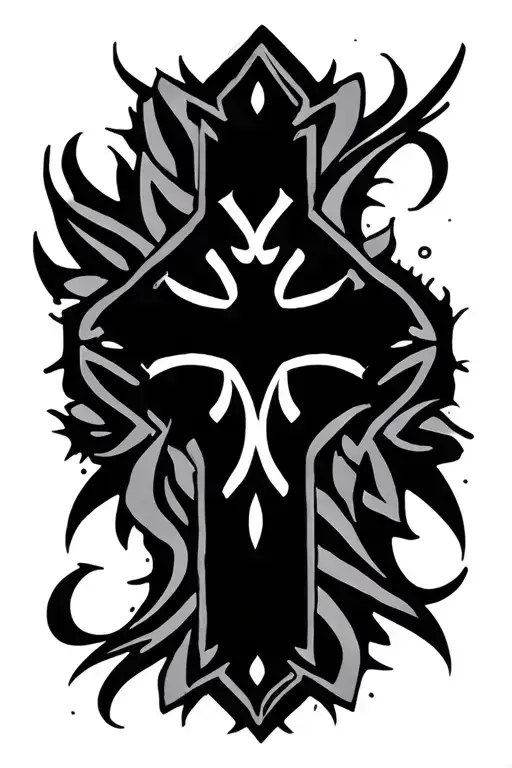 cross with tribal pattern tattoo design idea