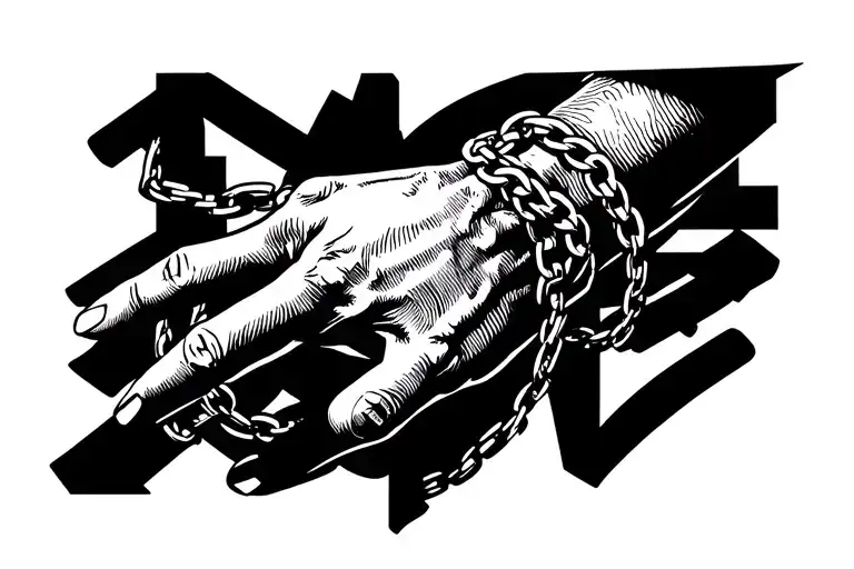 "HANDS" Bicep chain tattoo design idea