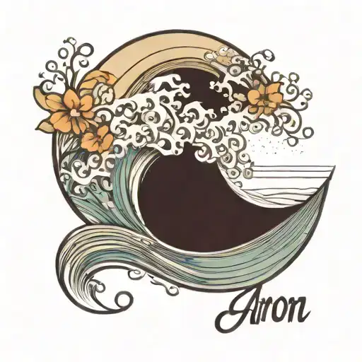 dainty wave with hidden ; and the name Aaron  tattoo design idea