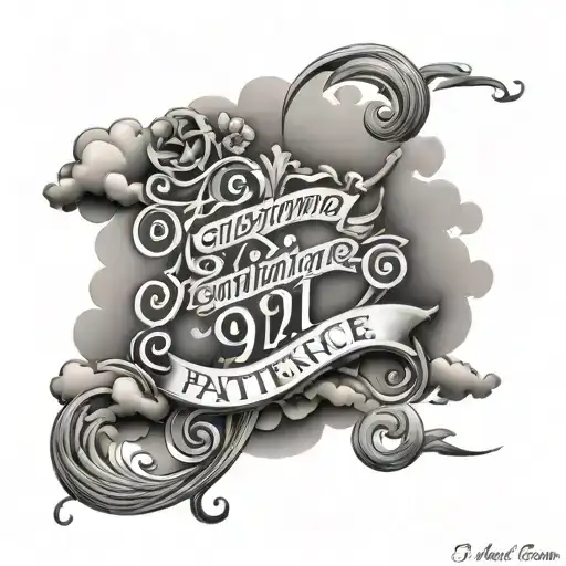Jeremiah 29:11 quoted with the word patience in the background with clouds tattoo design idea