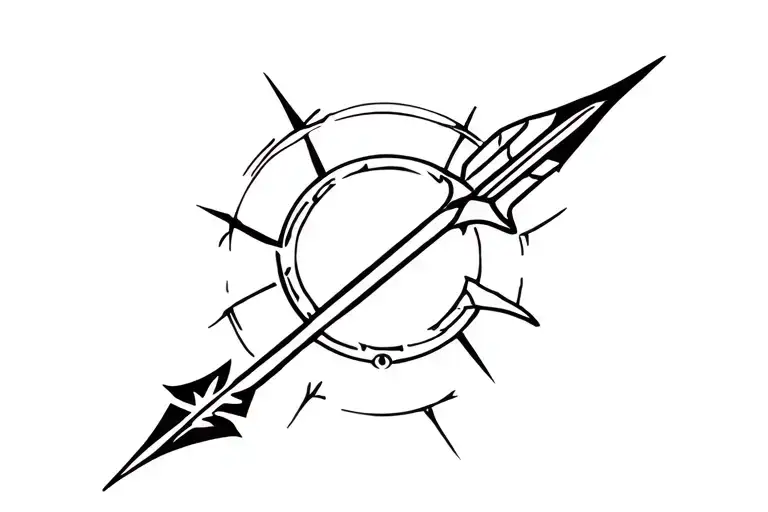 wheel of time symbol with spear and arrow piercing tattoo design idea
