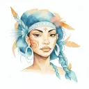 animated woman warrior with taino dominican Republic tattoo design idea