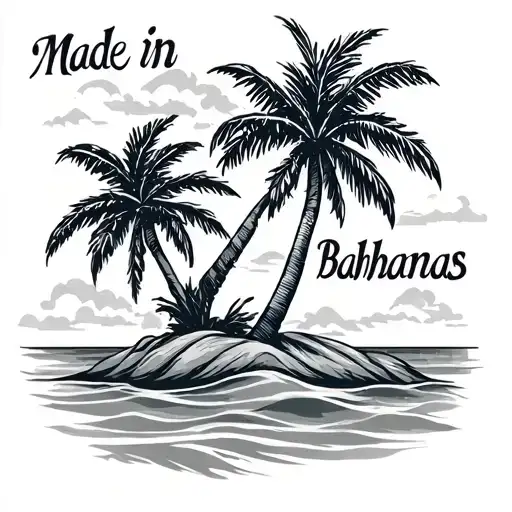 island with palm tree and says made in the Bahamas  tattoo design idea