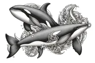 killer whale swimming together tattoo design idea