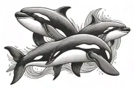 killer whale swimming together tattoo design idea