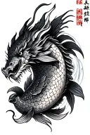 carp koi transforming into a dragon traditional Japanese black and gray tattoo design idea